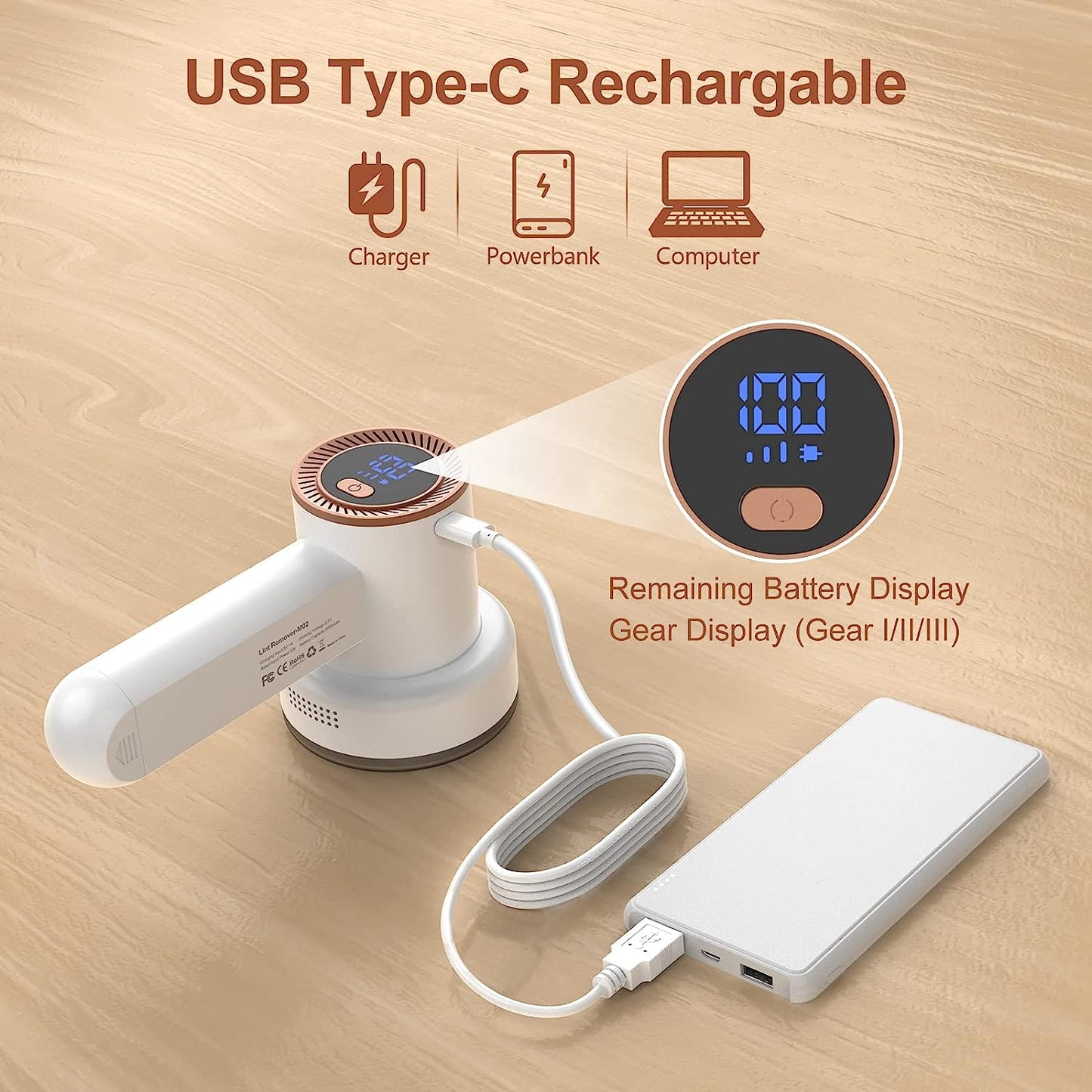 Fabric Shaver Fuzz Remover Rechargeable, HOMEASY Electric Lint with 3 Blades & LED Digital Display, Sweater Couch Pill for Sweater, Couch, Clothes, Carpet, Furniture