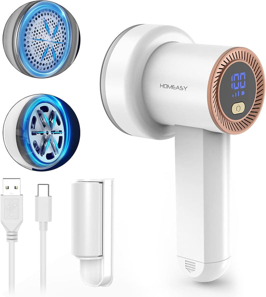 Fabric Shaver Fuzz Remover Rechargeable, HOMEASY Electric Lint with 3 Blades & LED Digital Display, Sweater Couch Pill for Sweater, Couch, Clothes, Carpet, Furniture